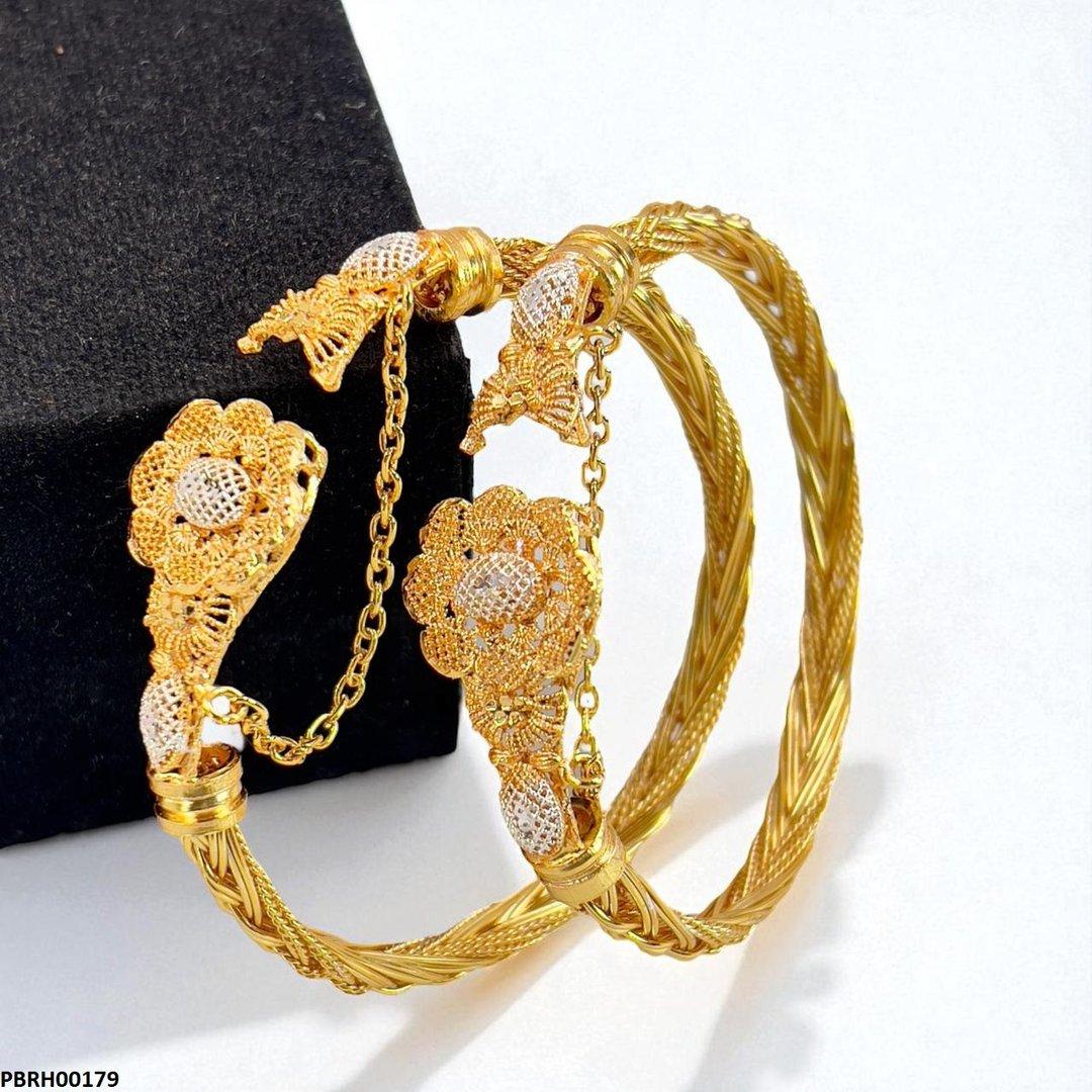 PBRH00179 MZM Flower Beza Hand Bangles Pair - PBRH