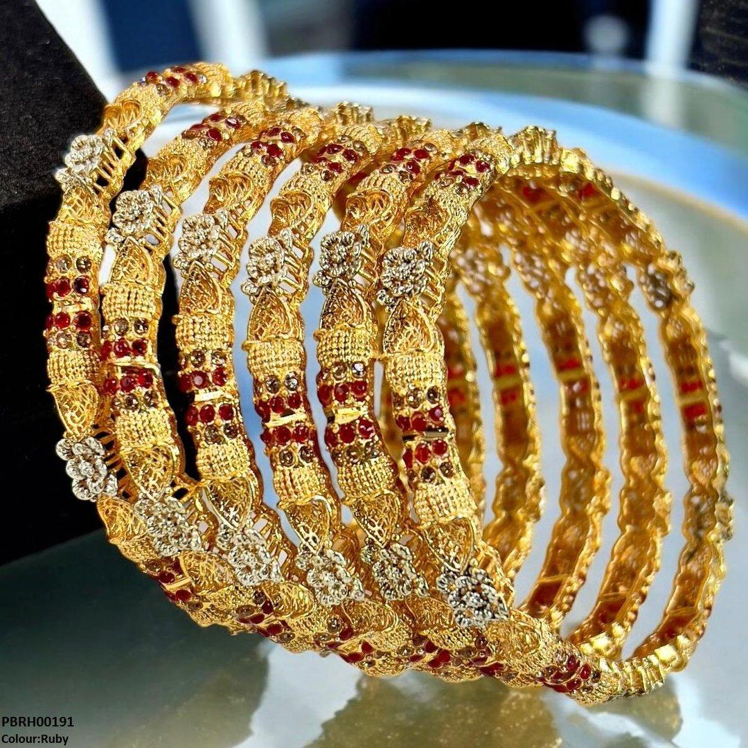 PBRH00191 SDQ Flower Bangles 6 Pcs Set - PBRH