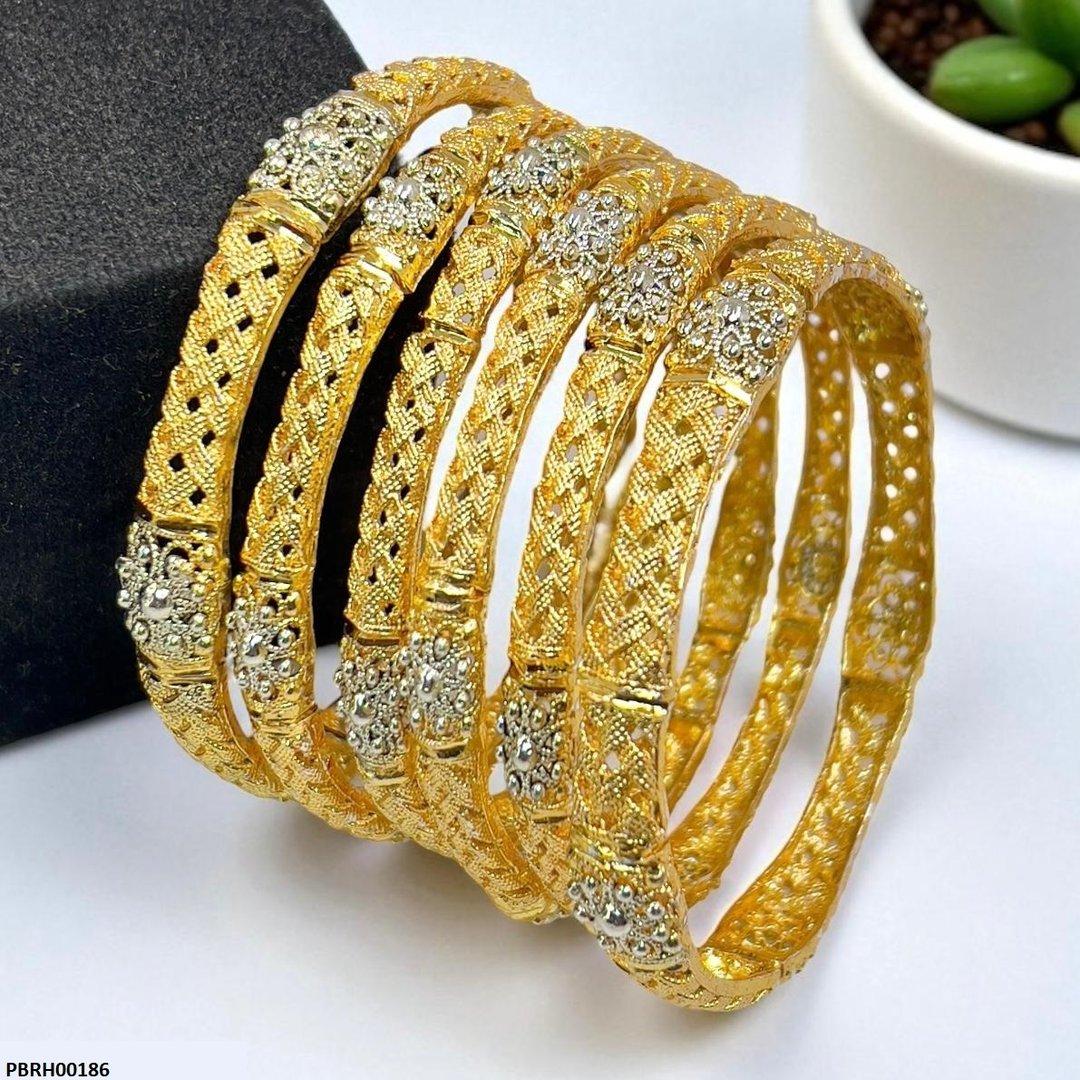 PBRH00186 SDQ Filigree Flower Bangles 6 Pcs Set - PBRH