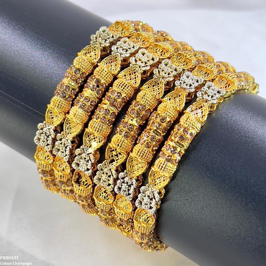 PBRH00191 SDQ Flower Bangles 6 Pcs Set - PBRH