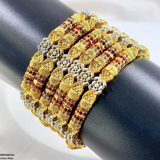 PBRH00191 SDQ Flower Bangles 6 Pcs Set - PBRH