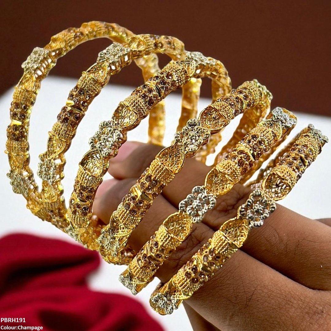 PBRH00191 SDQ Flower Bangles 6 Pcs Set - PBRH