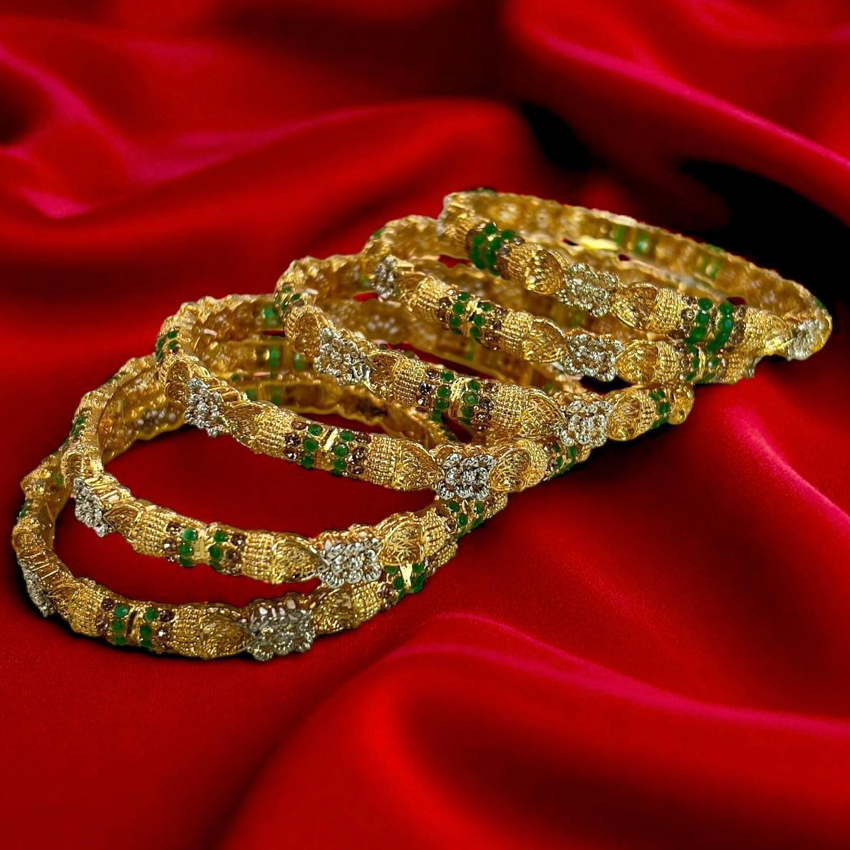 PBRH00191 SDQ Flower Bangles 6 Pcs Set - PBRH