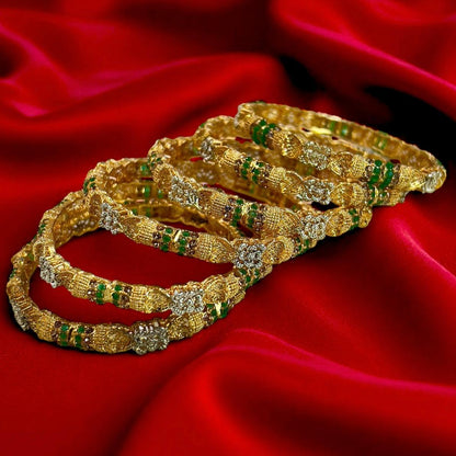 PBRH00191 SDQ Flower Bangles 6 Pcs Set - PBRH