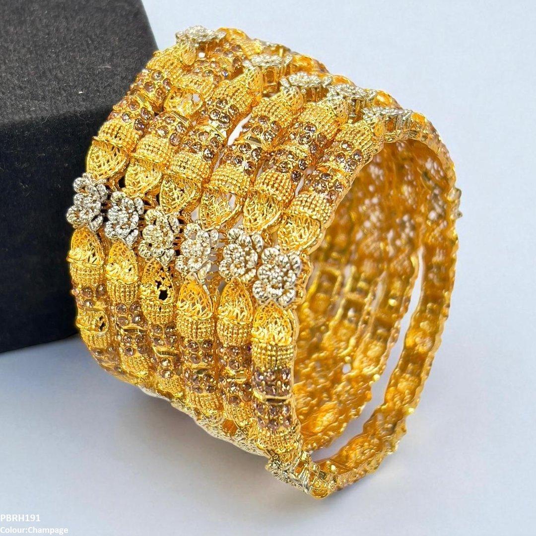 PBRH00191 SDQ Flower Bangles 6 Pcs Set - PBRH