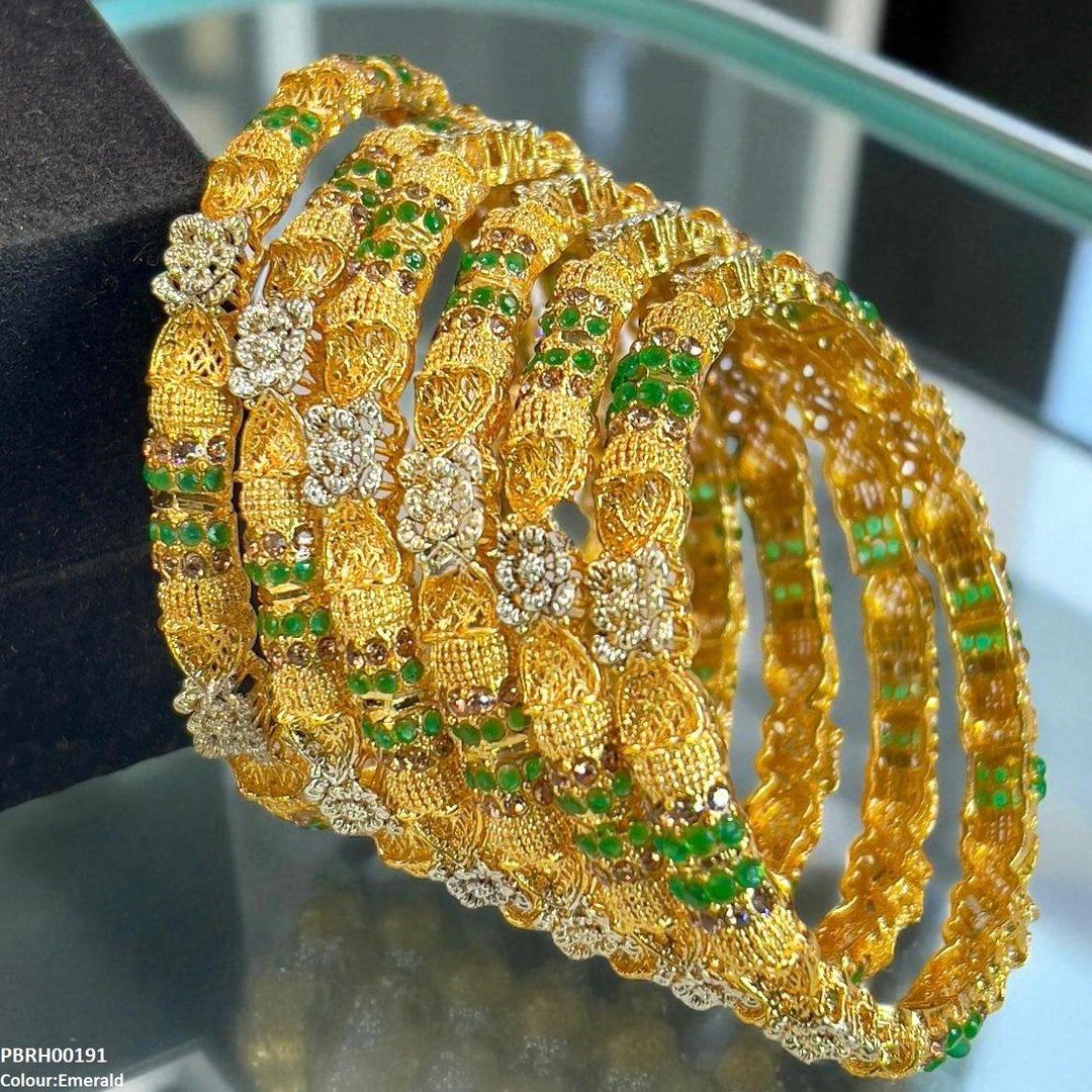 PBRH00191 SDQ Flower Bangles 6 Pcs Set - PBRH