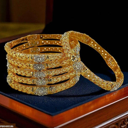 PBRH00186 SDQ Filigree Flower Bangles 6 Pcs Set - PBRH