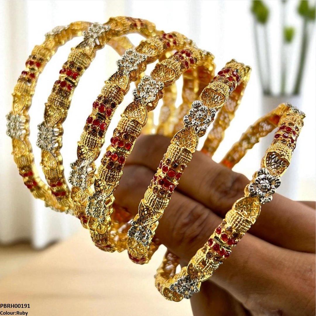 PBRH00191 SDQ Flower Bangles 6 Pcs Set - PBRH