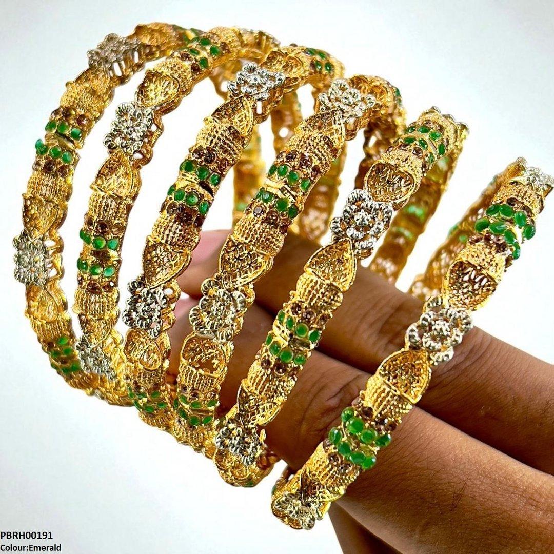 PBRH00191 SDQ Flower Bangles 6 Pcs Set - PBRH