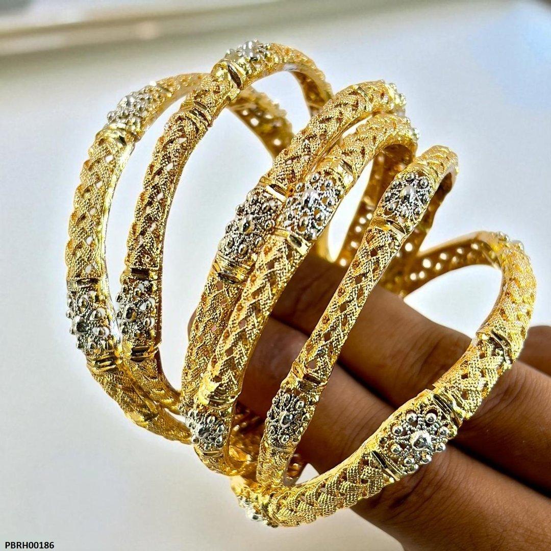 PBRH00186 SDQ Filigree Flower Bangles 6 Pcs Set - PBRH