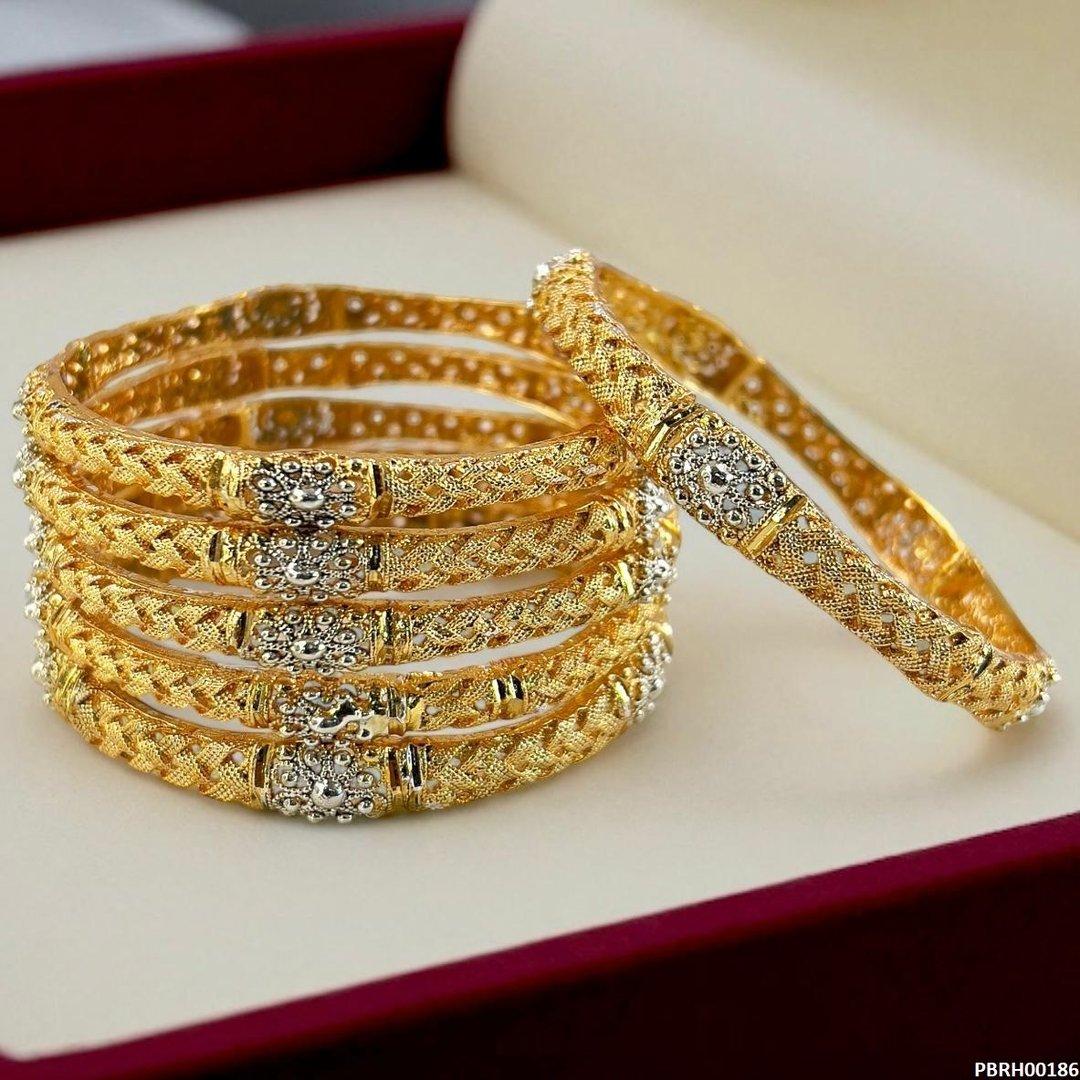 PBRH00186 SDQ Filigree Flower Bangles 6 Pcs Set - PBRH