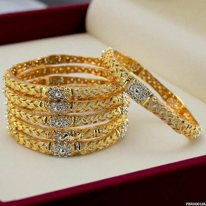 PBRH00186 SDQ Filigree Flower Bangles 6 Pcs Set - PBRH