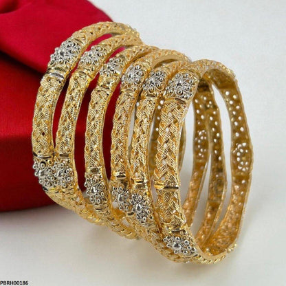 PBRH00186 SDQ Filigree Flower Bangles 6 Pcs Set - PBRH