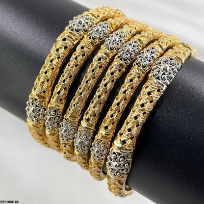 PBRH00186 SDQ Filigree Flower Bangles 6 Pcs Set - PBRH