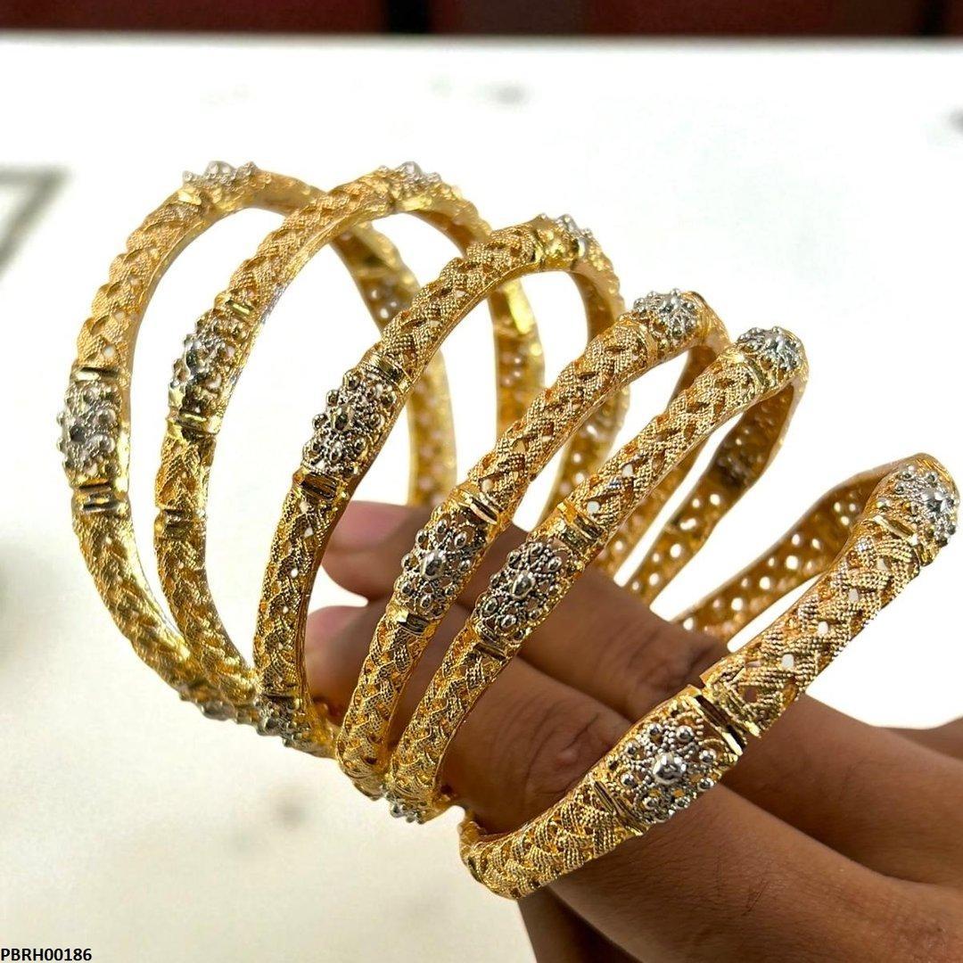PBRH00186 SDQ Filigree Flower Bangles 6 Pcs Set - PBRH