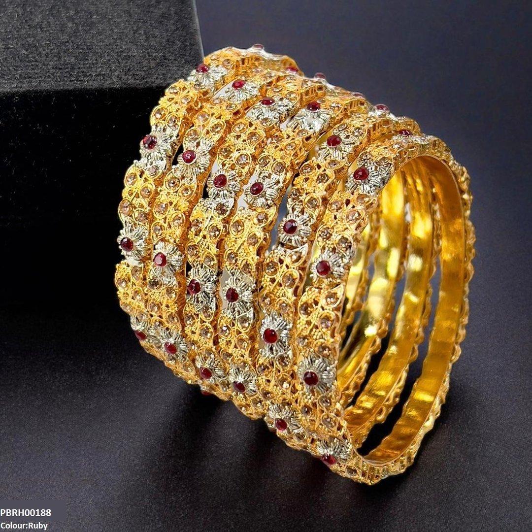 PBRH00188 SDQ Flower/Drum Bangles 6 Pcs Set - PBRH