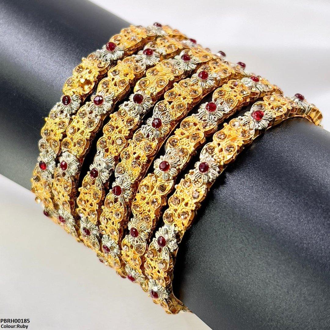 PBRH00185 SDQ Flower/Leaf Bangles 6 Pcs Set - PBRH