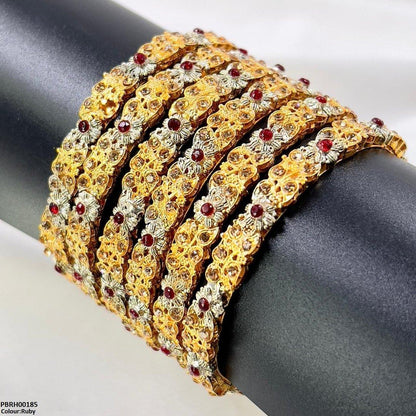 PBRH00185 SDQ Flower/Leaf Bangles 6 Pcs Set - PBRH