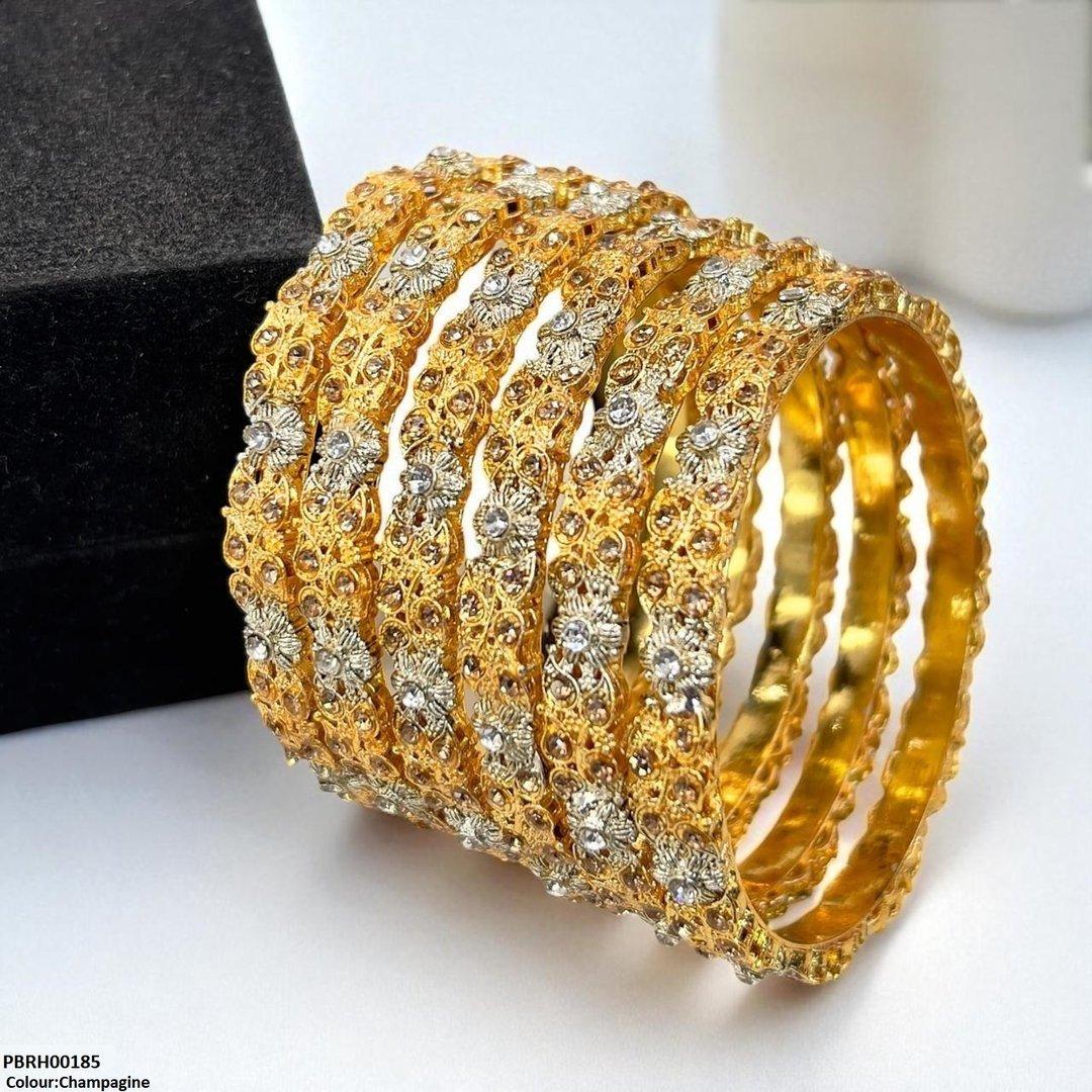 PBRH00185 SDQ Flower/Leaf Bangles 6 Pcs Set - PBRH