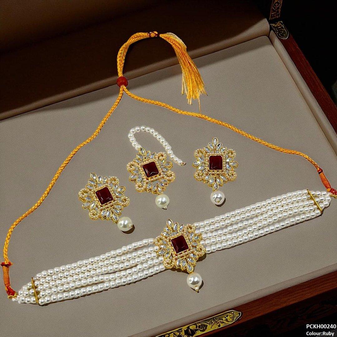 PCKH00240 MZM Square/Tear Pearl Drop Choker Set - PCKH