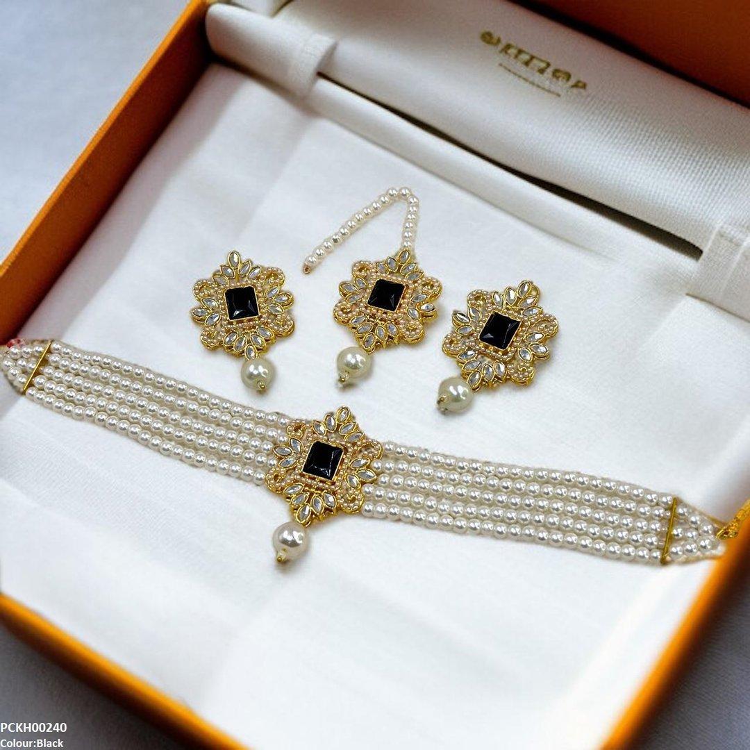 PCKH00240 MZM Square/Tear Pearl Drop Choker Set - PCKH