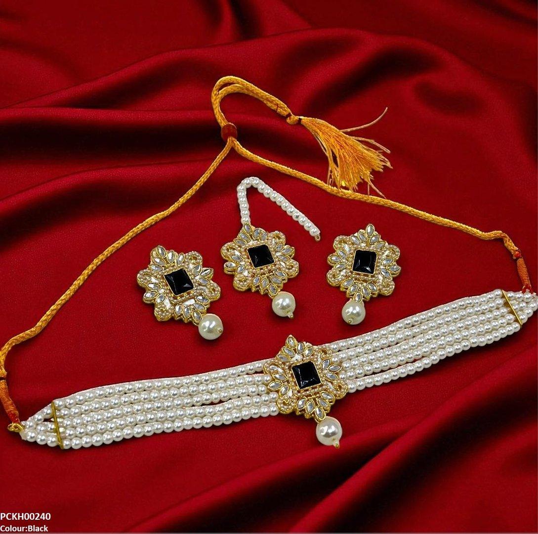 PCKH00240 MZM Square/Tear Pearl Drop Choker Set - PCKH