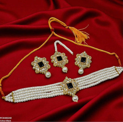 PCKH00240 MZM Square/Tear Pearl Drop Choker Set - PCKH