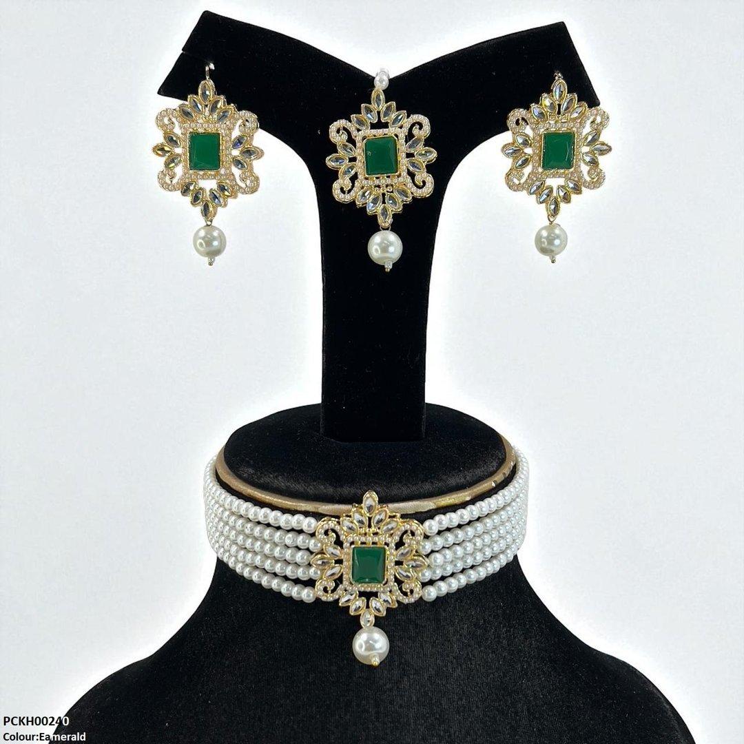 PCKH00240 MZM Square/Tear Pearl Drop Choker Set - PCKH