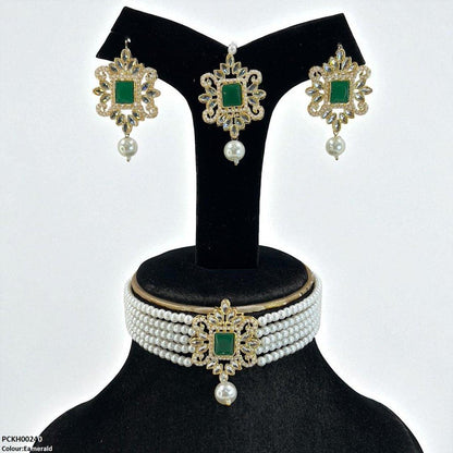 PCKH00240 MZM Square/Tear Pearl Drop Choker Set - PCKH