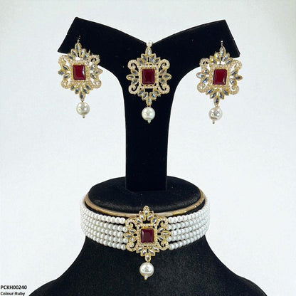 PCKH00240 MZM Square/Tear Pearl Drop Choker Set - PCKH