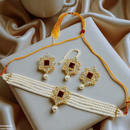 PCKH00240 MZM Square/Tear Pearl Drop Choker Set - PCKH