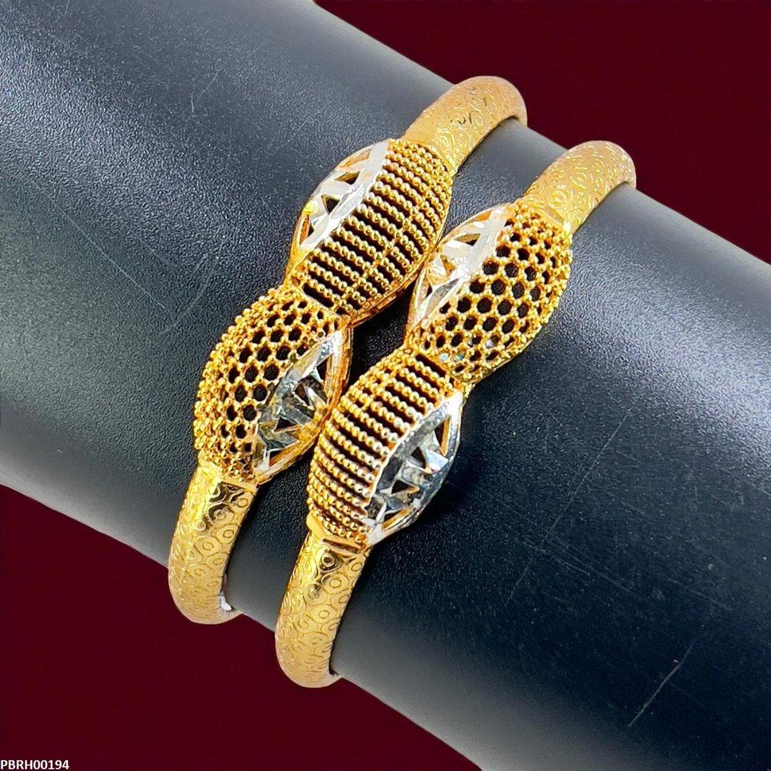 PBRH00194 MZM Two-Tone Filigree Bangles 2 Pcs Set - PBRH