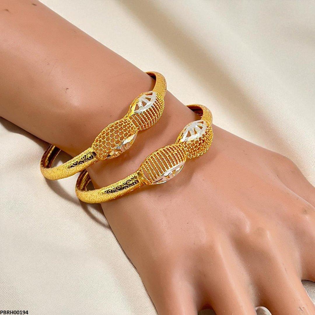 PBRH00194 MZM Two-Tone Filigree Bangles 2 Pcs Set - PBRH