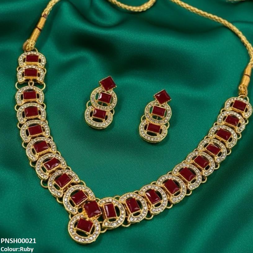 PNSH00021 FRN Rectangle Round  Necklace Set -PNSH