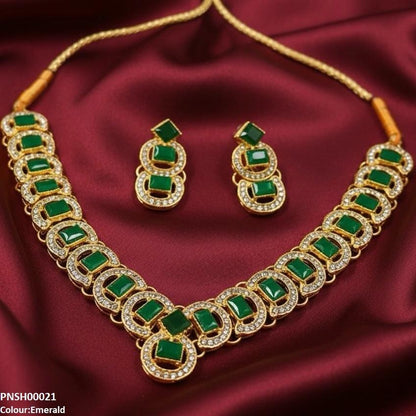 PNSH00021 FRN Rectangle Round  Necklace Set -PNSH