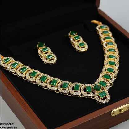 PNSH00021 FRN Rectangle Round  Necklace Set -PNSH