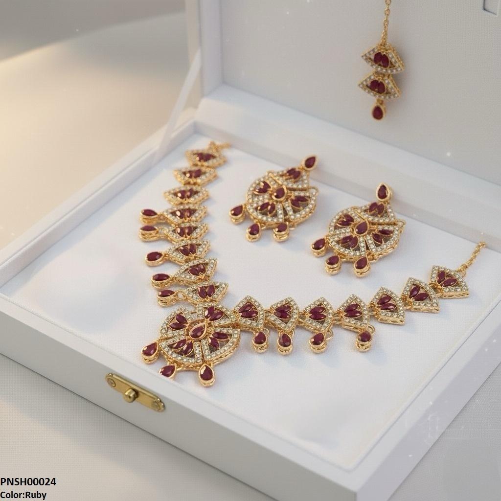 PNSH00024 FRN Marquise Tear Drop Necklace Set - PNSH