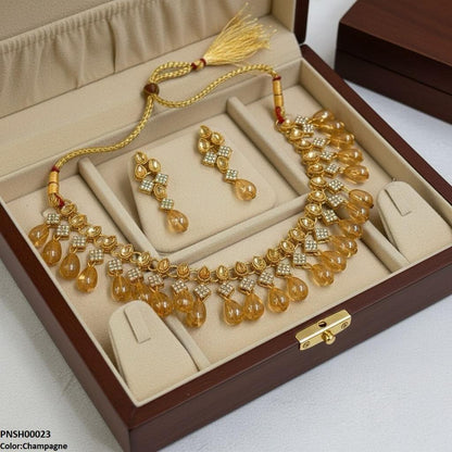 PNSH00023 FRN Tear Pearl Drop Necklace Set - PNSH