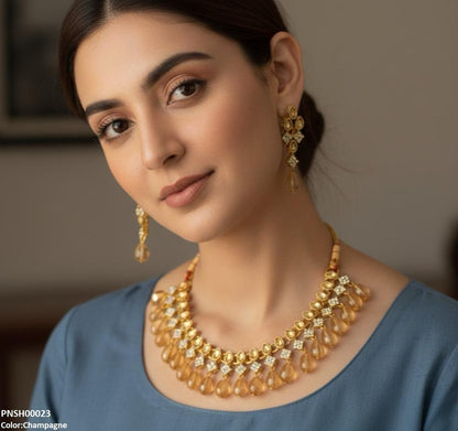 PNSH00023 FRN Tear Pearl Drop Necklace Set - PNSH