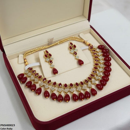 PNSH00023 FRN Tear Pearl Drop Necklace Set - PNSH