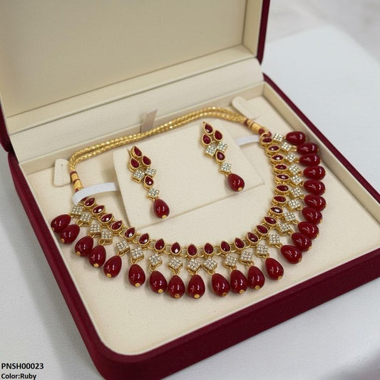 PNSH00023 FRN Tear Pearl Drop Necklace Set - PNSH