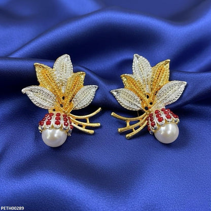 PETH00289 MZM Round Pearl Leaf Tops Pair - PETH