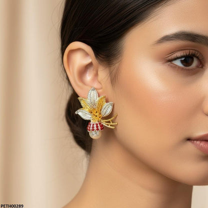 PETH00289 MZM Round Pearl Leaf Tops Pair - PETH