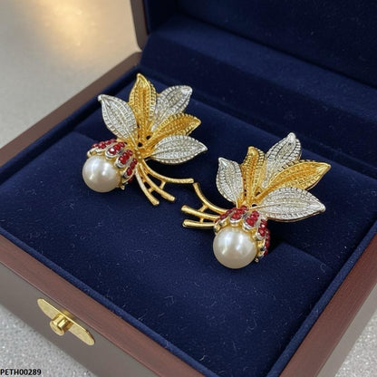 PETH00289 MZM Round Pearl Leaf Tops Pair - PETH