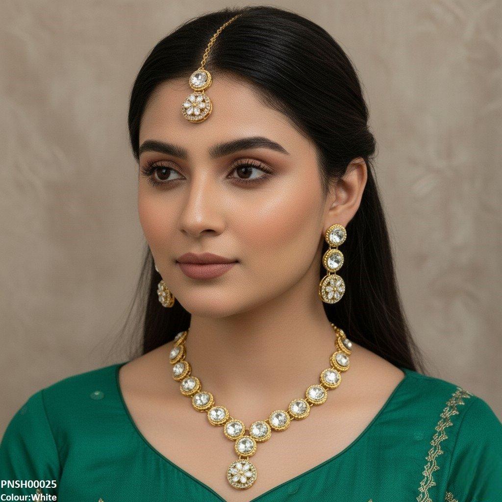 PNSH00025 FRN Round Flower Drop  Necklace Set - PNSH