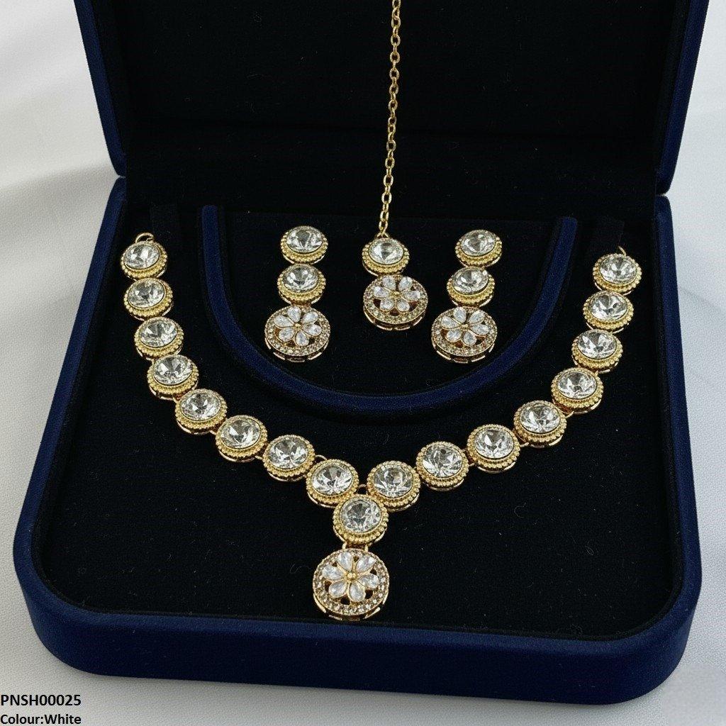 PNSH00025 FRN Round Flower Drop  Necklace Set - PNSH