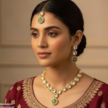 PNSH00025 FRN Round Flower Drop  Necklace Set - PNSH