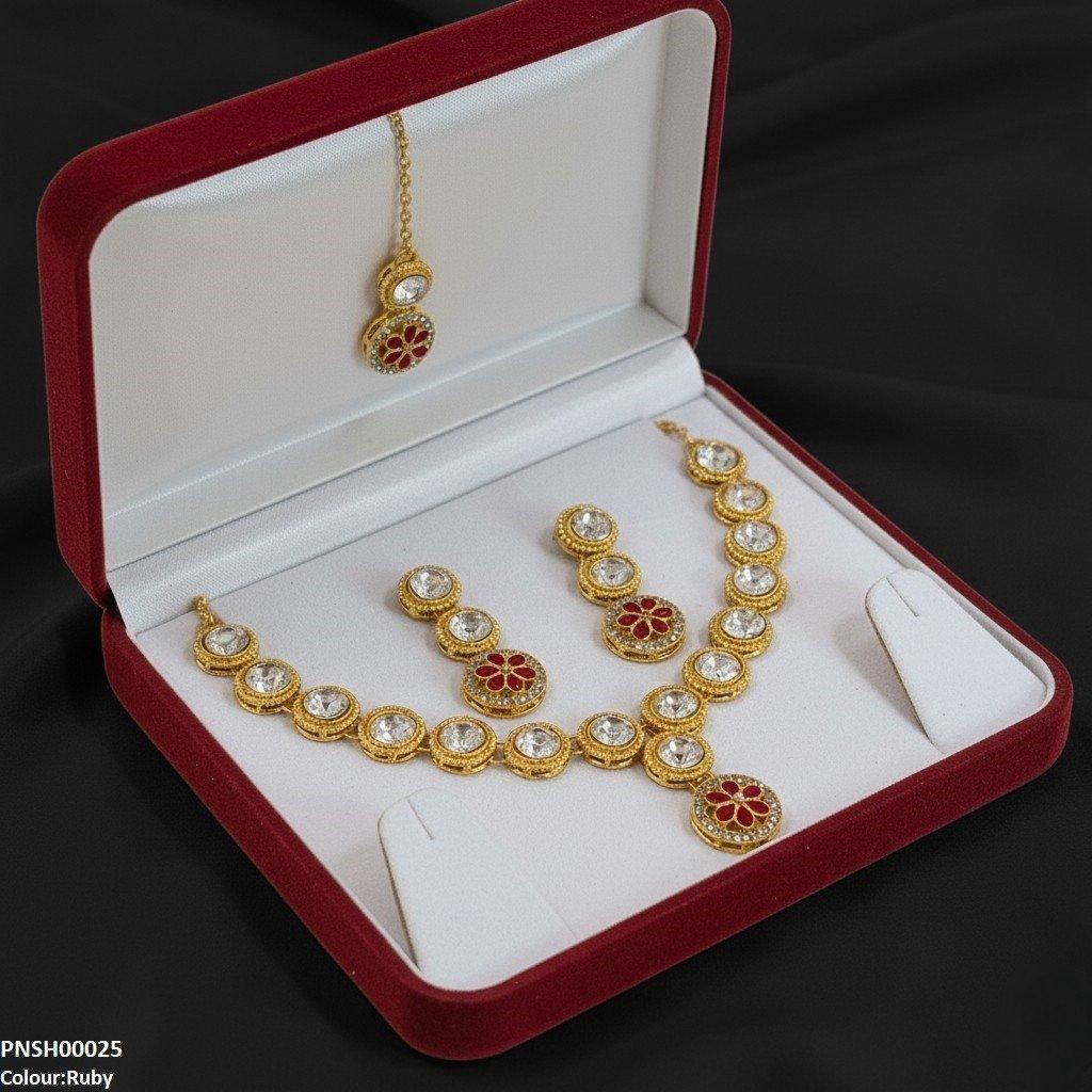 PNSH00025 FRN Round Flower Drop  Necklace Set - PNSH