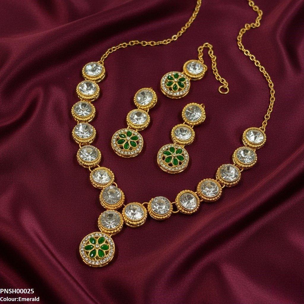 PNSH00025 FRN Round Flower Drop  Necklace Set - PNSH