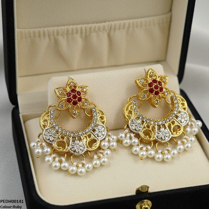 PEDH00141 FRN  Moon Star Pearl Drop  Earrings - PEDH
